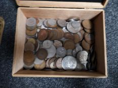 A cigar box of coins - Churchill crowns etc