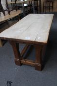 A light oak coffee table.