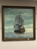 Continental school : oil on canvas depicting a boat in calm waters