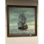 Continental school : oil on canvas depicting a boat in calm waters