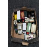 A box of die cast vehicles,
