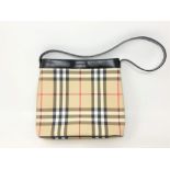 A Burberry Check Leather small handbag, with black shoulder strap and press-stud opening,