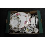 A box of Royal Albert and other tea china, dinner ware.