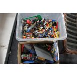 Two boxes of Lego and other brick toys