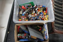 Two boxes of Lego and other brick toys