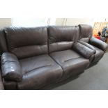 A brown leather two seater settee and armchair