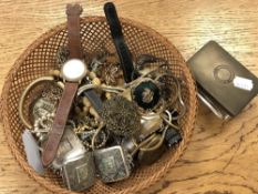 A basket of costume jewellery, wristwatches,