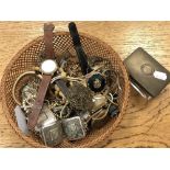 A basket of costume jewellery, wristwatches,