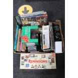 A box of toys, musical illuminated figure, LP's,