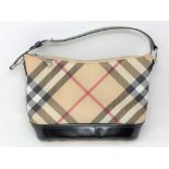 A Burberry Check Leather handbag, with black shoulder strap and zip opening,