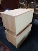 Two contemporary beech two drawer chests