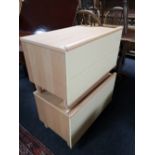 Two contemporary beech two drawer chests