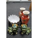 A pair of oriental style vase together with a pair of Chinese dogs and a bowl