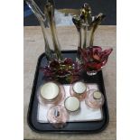 A tray of art glass vase, dishes,