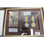 Two framed WWI copy medals - war medal and victory medal presented to private Alfred Sheville