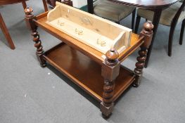 A Victorian mahogany two tier stand together with a pine shelf