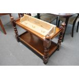 A Victorian mahogany two tier stand together with a pine shelf