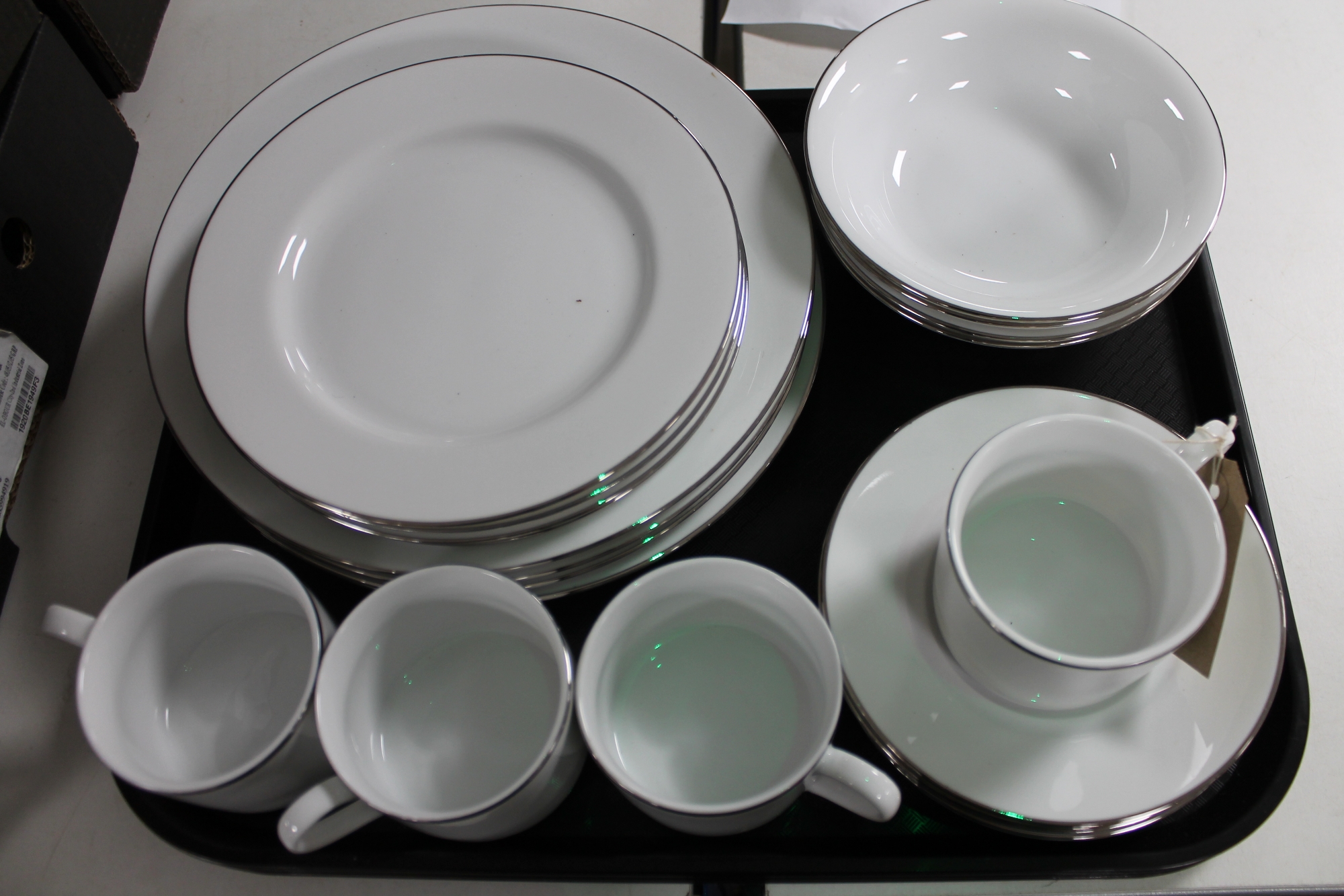 A tray of Royal Worcester Classical Platinum table ware