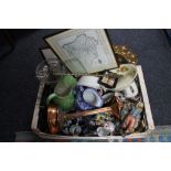 A box of tea china, porcelain figure, map of Durham,