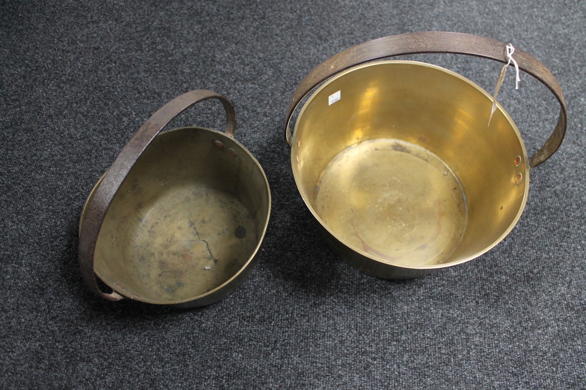 Two Victorian brass jam pans