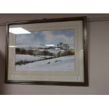 A contemporary colour print of a snow covered landscape