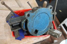 A box of metal wood working clamps