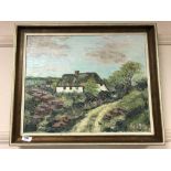 Continental school : oil on canvas depicting thatched cottage