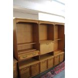 A multi section teak effect wall unit