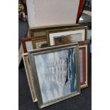 A quantity of pictures and prints, oil painting depicting boats,