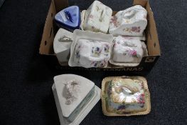 A box of Victorian and later cheese dishes and covers