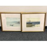 Henry Mayer; Coastal landscape and a marshland scene, two watercolours, signed,