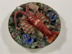 A Palissy style majolica lobster plate