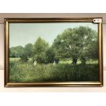Edward (Ted) Dyer : Two Ladies in an Open Pasture, oil on canvas, signed, 50 cm x 75 cm, framed.
