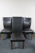 A set of six brown leather dining chairs together with further pair of high backed leather dining