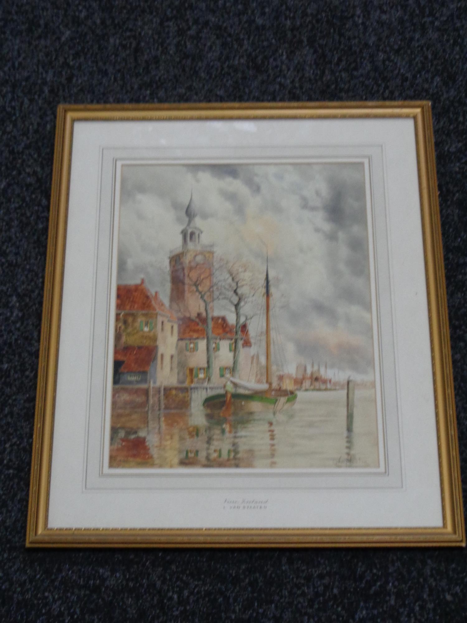 Louis van Staaten (Dutch 1859 - 1924) : Veere Zeeland, watercolour, signed, 40 cm x 31 cm, framed.