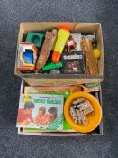 Two boxes of vintage toys, pick up sticks, games, jigsaw,