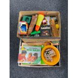 Two boxes of vintage toys, pick up sticks, games, jigsaw,