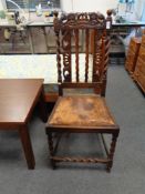 A carved oak barley twist side chair