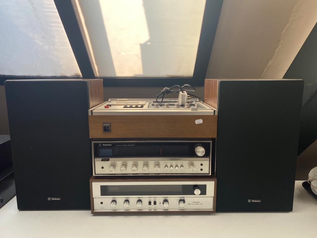 A Technics direct drive cassette stereo deck RS-279US together with a Technics FM AM stereo