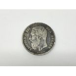 An 1873 Leopold II 5 F coin