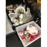 Two boxes of miscellaneous china and glass ware,