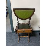 A mahogany leather topped sofa occasional table together with a flap sided table with inset leather