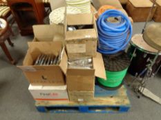 A pallet of thirteen spools of LED neon cable together with eight boxes of cap ends,