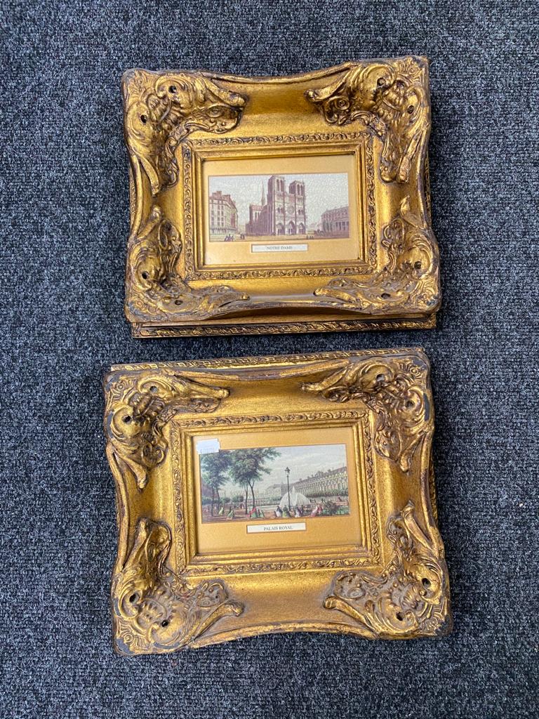 Two French prints in ornate gilt frames