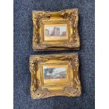 Two French prints in ornate gilt frames