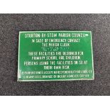 A tin Sturton by Stow Parish Council safety sign