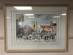 ** Greenwell : Cattle with Horses and Carts in Morpeth, watercolour, signed, dated '76,