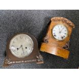 An Edwardian walnut cased mantel clock with battery movement,