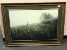 Edward (Ted) Dyer : A Lady Gathering Flowers in a Meadow, oil on board, 61 cm x 91 cm,
