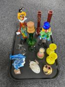 A tray of Murano glass clown,